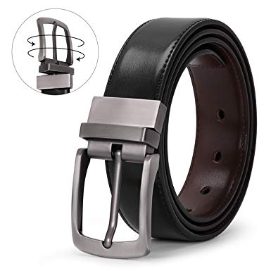 Men's Belt, Leather Reversible Belt for Men Black/Brown Dress Belt Rotate Buckle