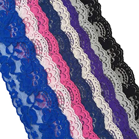 Lace Realm 3.15 Inch Wide Stretch Floral Pattern Lace Ribbon Trim for Sewing& Crafts (Variety Pack Mix Colors Grab Bag As Pictured 8 Colors 1 Yards Each)