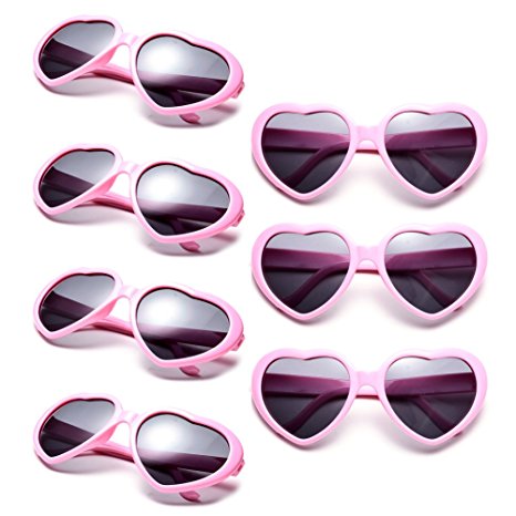 Neon Colors Party Favor Supplies Wholesale Heart Sunglasses (7 Pack Pink)