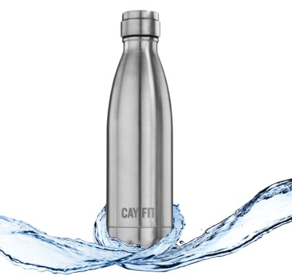 Cayman Fitness Premium Insulated Stainless Steel Water Bottle BPA Free Will Not Sweat or Leak Keeps Drinks Hot for 12 Hours and Cold for 24 Satisfaction Guaranteed
