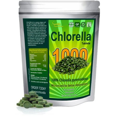 Chlorella Tablets Mega-pack 1000 tablets Organic raw non-GMO 100 Pure Chlorella Pyrensoidosa Green Superfood Supplement High protein chlorophyll and nucleic acids No preservatives or fillers