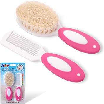 Baby Hair Brush for Newborns & Toddlers | Natural Soft Goat Bristles | Ideal for Cradle Cap | Perfect Baby Registry Gift (Rose Red)