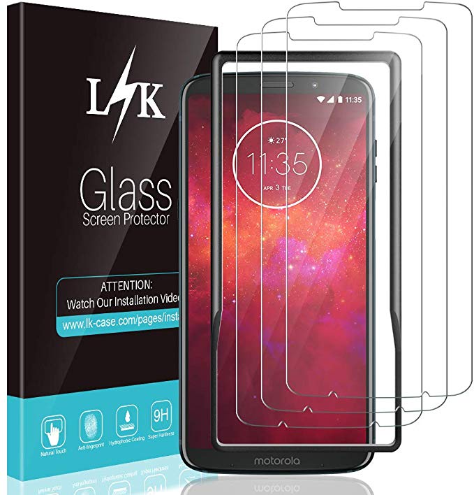 [3 Pack] L K Screen Protector for Motorola Moto Z3 / Z3 Play, [Frame-Installation] [Anti-Scratch] Tempered-Glass 9H Hardness, Lifetime Replacement Warranty