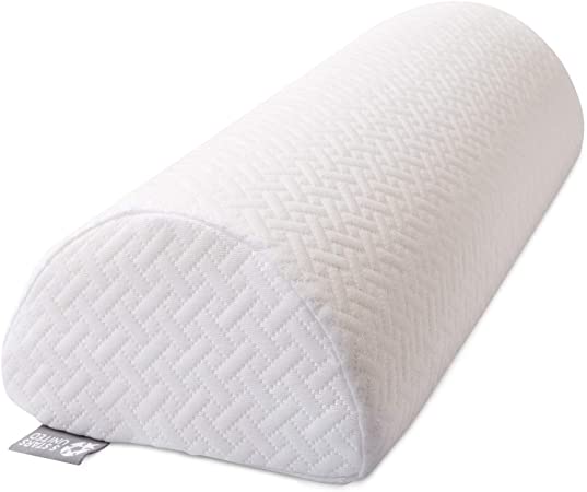 Half Moon Bolster Semi-Roll Pillow - Ankle and Knee Support - Leg Elevation - Back, Lumbar, Neck Pain Relief - Pad for Side and Stomach Sleepers - Premium Quality Memory Foam - Breathable Cover