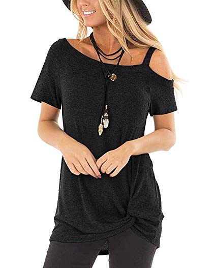 Yidarton Women's Comfy Casual Short Sleeve Side Twist Knotted Tops Blouse Tunic T Shirts