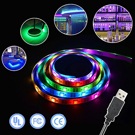 USB LED Strip,Flexible Waterproof Ribbon Lights -100CM 5V 5050 30leds 30 Pixel WS2812B IC Dream Color LED Lighting Strip For Wedding Party Garden Fence Patio Color Changing Decorations