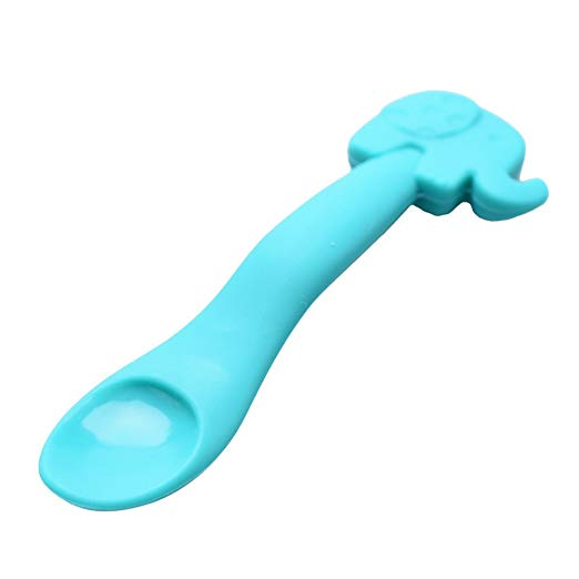 Fibevon Cute Baby Soft Silicone Spoons BPA Free Set, Elephant, Blue