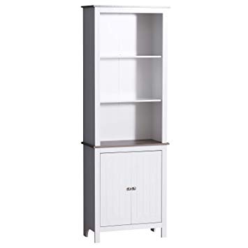 HOMCOM 69” Wood Free Standing Bathroom Linen Tower Storage Cabinet - White