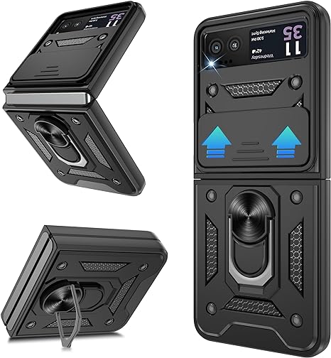 for Motorola Razr 2023 Case [Not Fit Razr Plus 2023], Heavy Duty Shockproof with 360° Rotation Metal Kickstand [Military Grade] Protective Case for Moto Razr 2023, Black
