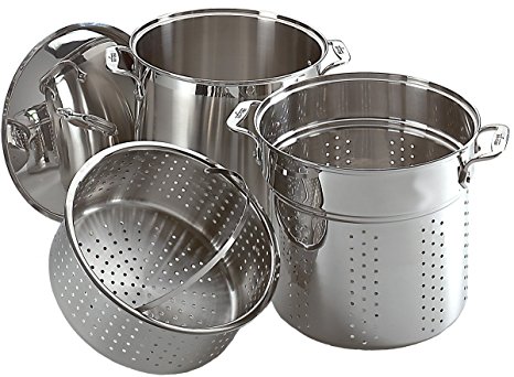 All-Clad E796S364 Specialty Stainless Steel Dishwasher Safe 12-Quart Multi Cooker Cookware Set, 3-Piece, Silver