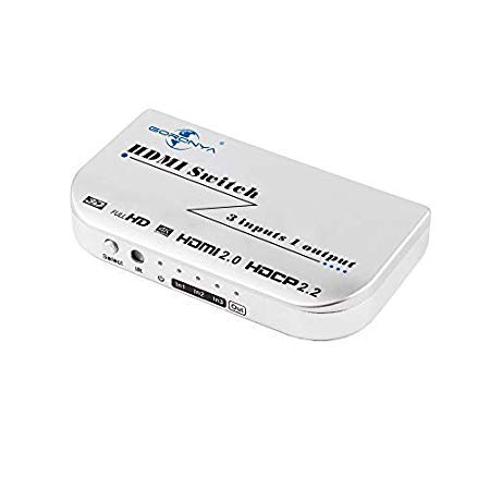 [ True 4K ] 3 Port HDMI Switch, Goronya 3x1 Auto Switch with IR Wireless Remote Support 4K@60HZ Full HD 1080P 3D Player and ARC