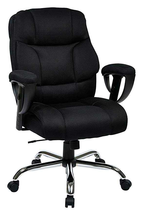 Office Star Executive Big Man's Chair with Padded Mesh Contour Seat and Back, Adjustable Padded Arms, and Chrome Finish Base, Black