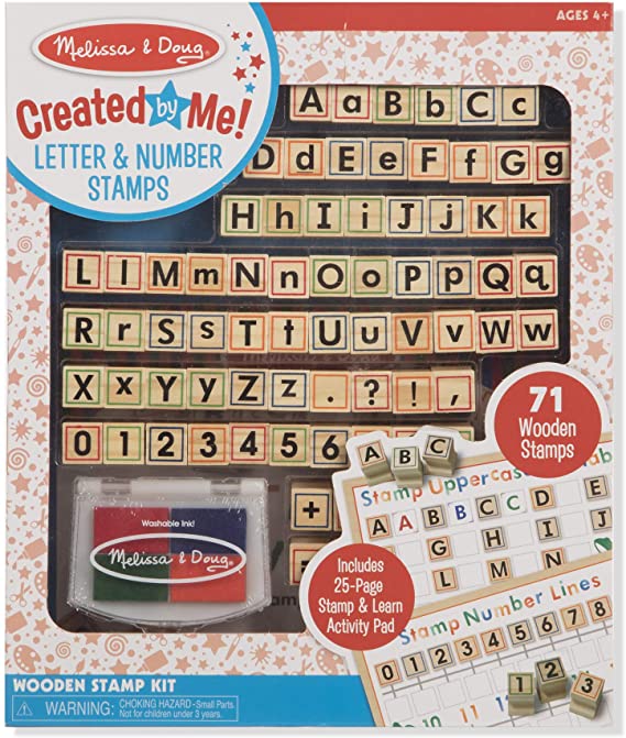 Melissa & Doug Created by Me! Letter ABCs 123S Wooden Stamp Kit, Activity Book, 4-Color Ink Pad