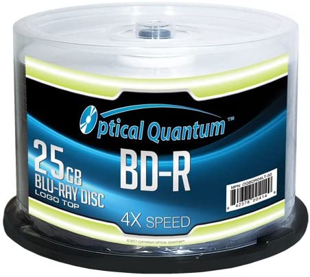 Optical Quantum OQBDR04LT-50 4X 25 GB BD-R Single Layer Blu-Ray Recordable Logo Top 50-Disc Spindle