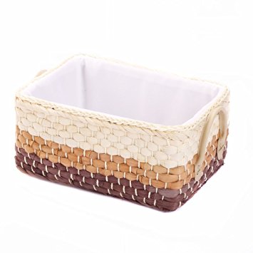 Kingwillow,Woven Maize Straw Storage Baskets&Bins with Handle (Medium, Mixed color)