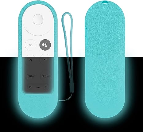 Protective Silicone Remote Case for Chromecast with Google TV 2020 Voice Remote Control, Skin-Friendly Protective Cover for 2020 Chromecast Voice Remote, Shockproof Cover with Loop-Glow in Dark Blue