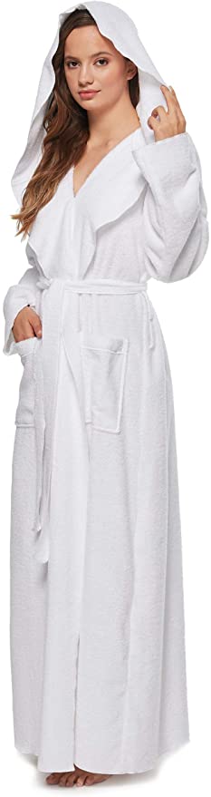 Arus Women's Princess Robe Ankle Long Hooded Silky Light Turkish Cotton Bathrobe