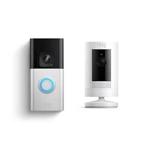 All-new Ring Battery Doorbell Pro with Ring Stick Up Cam Battery, White