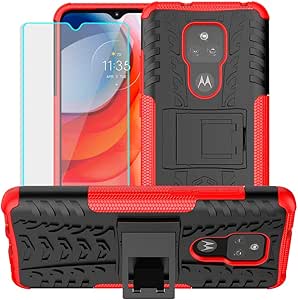 for Moto G Play 2021 Case, Moto G Play Case with HD Screen Protector, Shockproof Silicone Protective with Kickstand Hard Phone Cover for Moto G Play 2021 (Red)