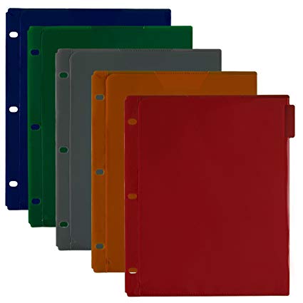 Five Star Binder Dividers, Flex, NoteProtector, 5 Tabs, Red, Cobalt Blue, Bright Orange, Grey, Green, 5 Pack (34006)