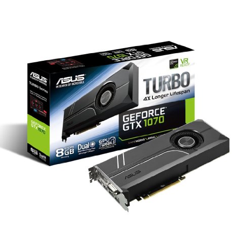 ASUS GeForce GTX 1070 8GB Turbo Edition 4K & VR Ready Dual HDMI 2.0 DP 1.4 Graphic Card (TURBO-GTX1070-8G)
