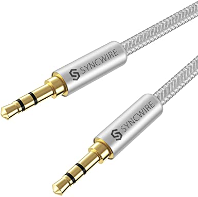 Syncwire 3.5mm Nylon Braided Aux Cable (3.3ft/1m,Hi-Fi Sound), Audio Auxiliary Input Adapter Male to Male AUX Cord for Headphones, Car, Home Stereos, Speaker, iPhone, iPad, iPod, Echo & More – Silver