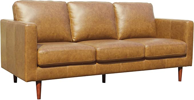 Amazon Brand – Rivet Revolve Modern Leather Sofa Couch, 80"W, Caramel