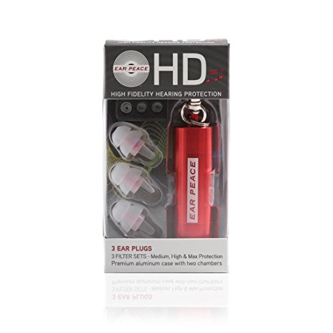 EarPeace HD High Fidelity Hearing Protection (Ear plugs) (Clear Plugs, Red Case)