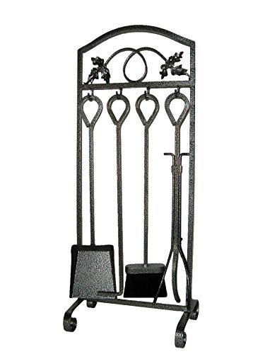 Christmas Fireplace 5 Piece Tool Set Kit Stove Hearth Firepit Decorative Fire Wood Log Holder Pit Tools Outdoor Wrought Iron Poker Tongs Toolset Outdoor Pewter Black Accessories Sets by Screen