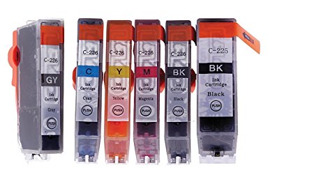 6 Pack - Toners & More Compatible Inkjet Cartridge Set PGI-225 & CLI-226 PGI225 CLI226, Large Black, Small Black, Cyan, Magenta, Yellow, Gray, for PIXMA MG6120 MG8120 MG8120B MG6220 MG8220