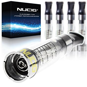 NUCIG  5 x CLEAR (TRANSLUCENT) New & Improved Clearomiser (clearomizer) fits all ego/CE4/CE5/CE6 battery for eshisha ehookah eliquid | Nicotine Free | Tobacco Free