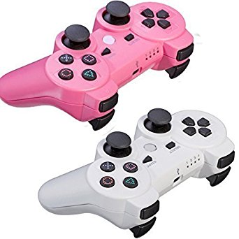 Lot 2 Wireless Bluetooth Game Controller for Sony PS3 (White Pink)