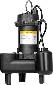 VIVOHOME 1 HP Submersible Cast Iron Sewage/Effluent Pump, 5220 GPH Float Switch Sump Pump with 2'' NPT Discharge for Basement, Septic Tank