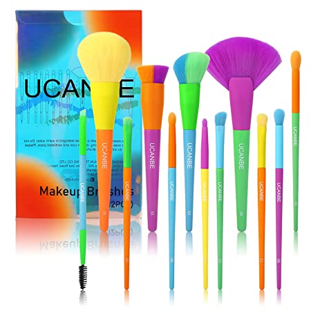 UCANBE Makeup Brushes Set 12pcs Rainbow Premium Synthetic For Foundation Powder Cream Blending Face Eyes Shadow Concealer Blush Eyeliner Eyebrow Make Up Brush Sets & Kits