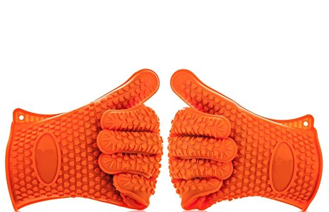 Kassa Silicone BBQ Gloves (Orange, Set of 2) - Heat Resistant Oven Mitt for Grilling, BBQ, Kitchen - Safe Handling of Pots and Pans - Cooking & Baking Non-Slip Potholders