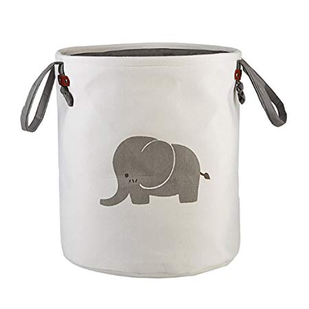 DOURR Cotton Foldable Laundry Storage Basket Hamper for Bathroom, Kids Room, Outdoor, Closet, Toys, Clothes Organizer Bin (Elephant)