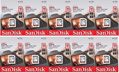 SanDisk 16GB Ultra (10 Pack) Class 10 80MBps SDHC UHS-I Memory Card SDSDUNC-016G-GN6IN