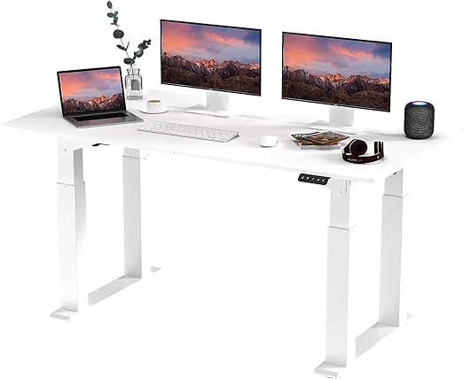 SANODESK QS2 140 * 70cm Dual Motors Standing Desk Height Adjustable Desk with Splice Board Home Office Computer Workstation Electric Sit Stand up Desk