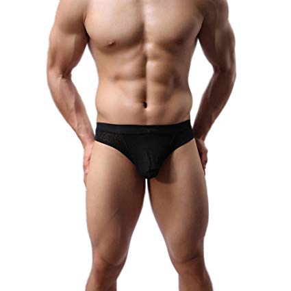 Sozixi Men's Jacquard Sexy Underwear Sheer Brief Boxer Thong Trunks Front Open