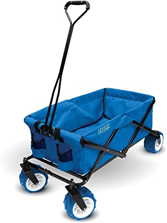 Creative Outdoor Collapsible Folding Wagon Cart for Kids and Pets | All Terrain | Beach Park Garden Sports & Camping (Cool Blue)