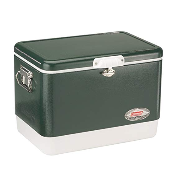 Coleman Camping Tailgating 54 QT Stainless Steel Belted Ice Chest Cooler | Green