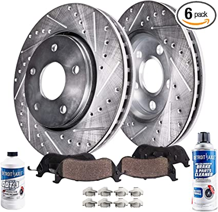 Detroit Axle - 312mm Front Drilled & Slotted Brake Rotors Ceramic Pads w/Hardware Brake Cleaner Fluid Replacement for 08 BMW 328Xi AWD Sedan - [09 328i xDrive AWD Sedan] - 10 328i xDrive (AWD)