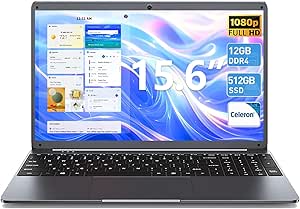 SGIN 15.6 inch Laptop, Laptops Computer with Celeron N5095 Processor(Up to 2.9GHz), 12GB DDR4 512GB SSD, FHD 1920x1080 Display, Bluetooth 4.2, USB 3.0, WiFi(Gray)