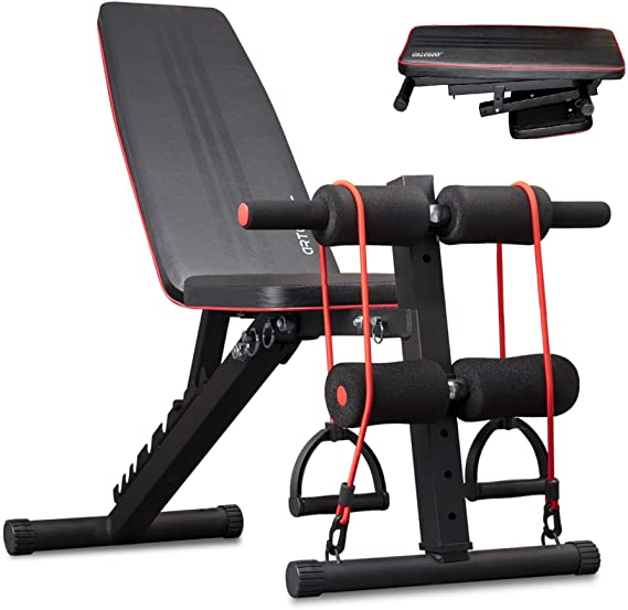 arteesol Weight Bench – Adjustable Weight Bench Workout Bench Exercise Bench with Elastic Strings for Full Body Training