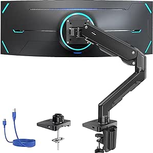 HUANUO Heavy Duty Monitor Arm for 49 inches Screens up to 35 lbs, Aluminum Ultrawide Monitor Mount, Fully Adjustable Monitor Stand for Desk, Max VESA 100x100mm, HNSS21B