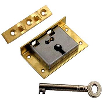 Extra Large Brass Half Mortise Chest or Box Lid Lock w/Skeleton Key | S-12