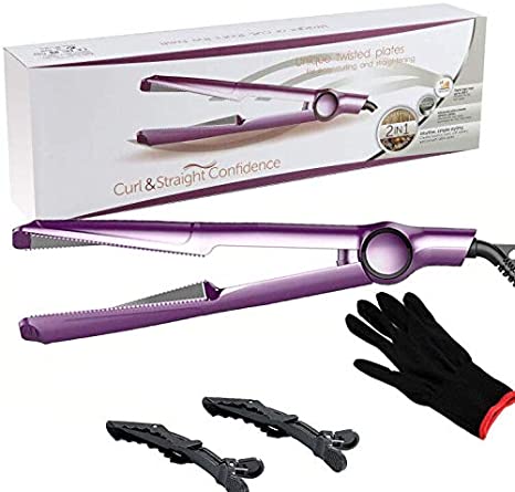 Hair Straightener Curling Iron,Hair Curling Flat Iron for Hair Straightening and Curling with Color Care Protection 2 in 1 Straightening Curling Iron Professional Salon Flat Iron Ceramic Twist Plate with Temperature Control (Purple)