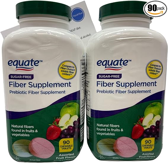 ThisNThat Sugar Free Prebiotic Fiber Supplement Chewable Tablets Bundle: (2) 90 ct Equate Bottles & ThisNThat Recipe Card.