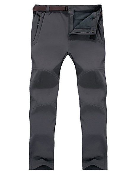 Men's Outdoor Windproof Waterproof Hiking Mountain Ski Pants, Soft Shell Fleece Lined Trousers#5088