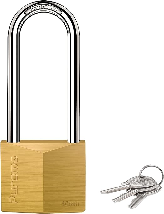 Puroma Keyed Padlock Waterproof Solid Brass Lock, 2.5 Inch Long Shackle for Sheds, Storage Unit School Gym Locker, Fence, Toolbox, Hasp Storage